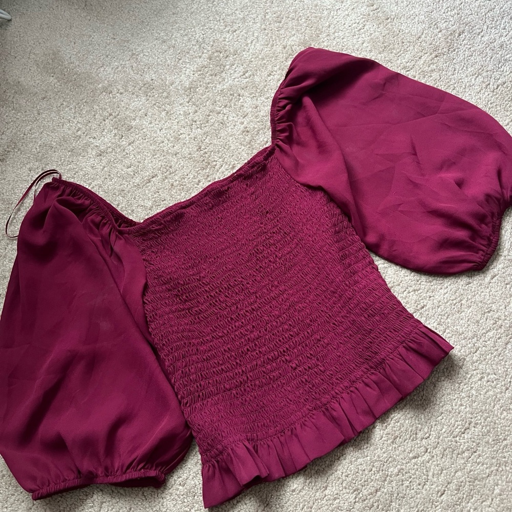 Miami Red Smocked Puff Sleeve Blouse